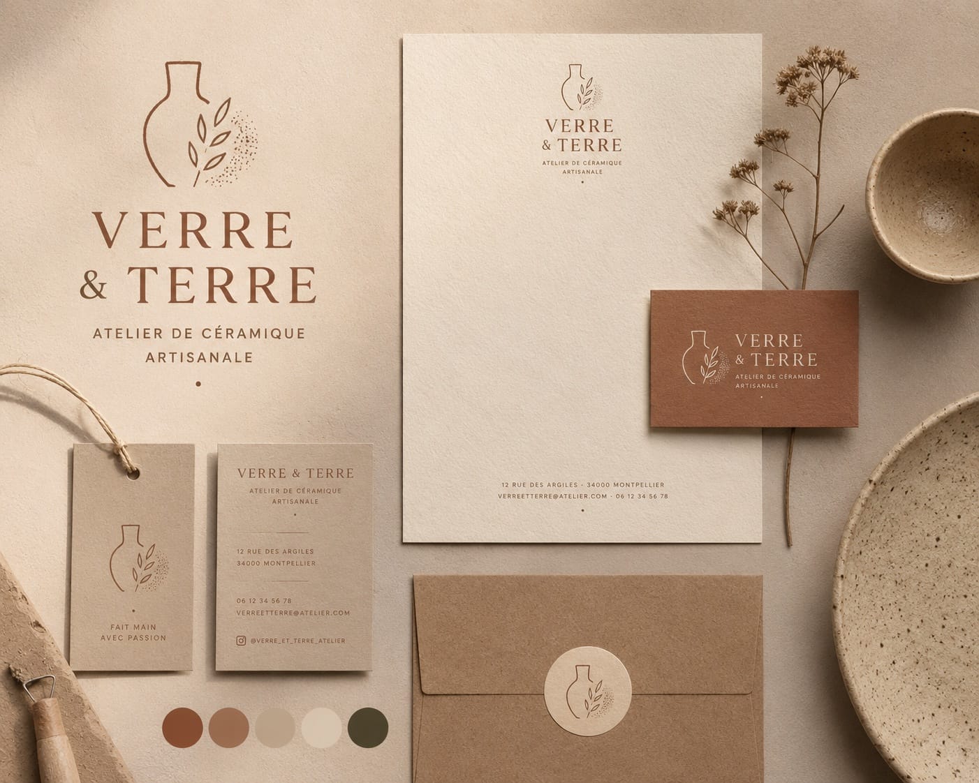 Direction artistique &mdash; atelier de L&eacute;a Marchand, papier ivoire et accents dor&eacute;s